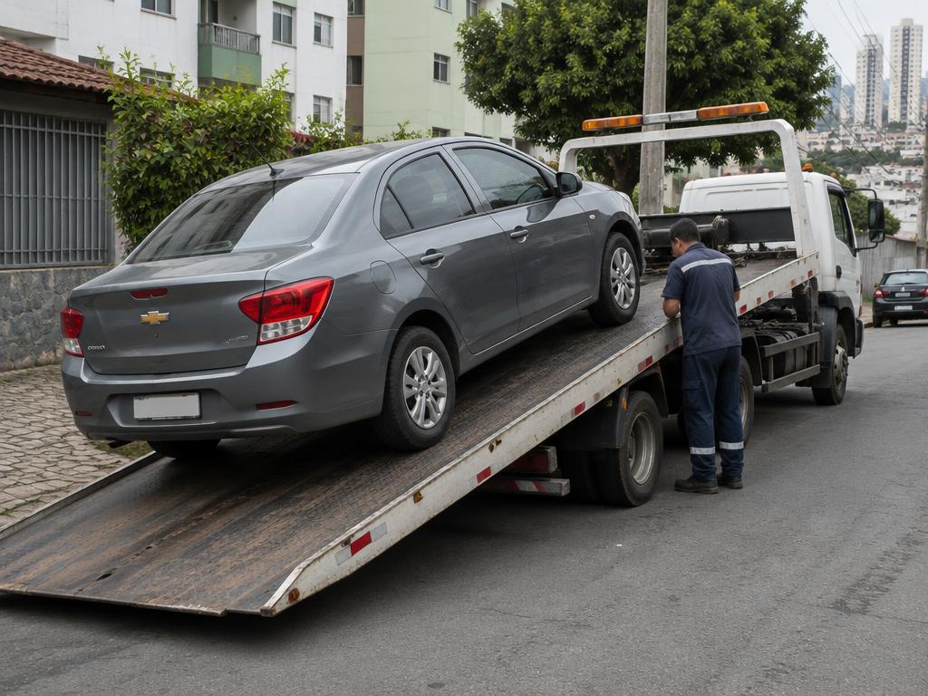 Carro sendo colocado sobre um caminhão-guincho